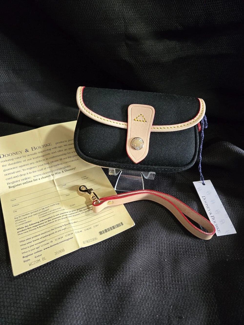 Dooney & Bourke X Macys Black Canvas Wristlet with Vachetta Leather Trim NWT